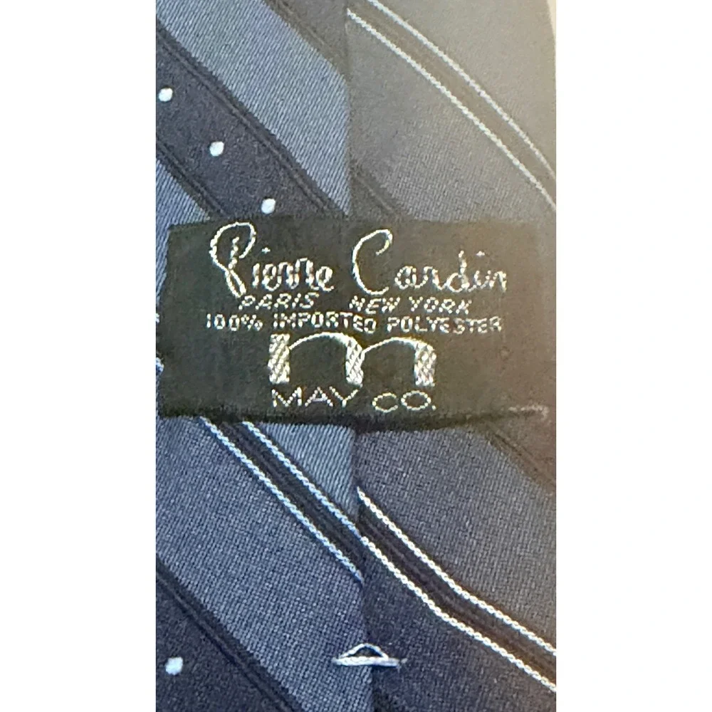 Pierre Cardin Necktie 1970s Blue Striped Polka Dot Wide Blade Vintage Tie